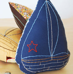 Blue Sailboat Embroidered Pillow