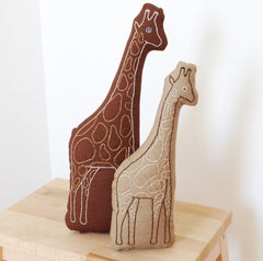 Large Brown Giraffe Embroidered Pillow