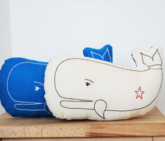 Ivory Whale Embroidered Pillow