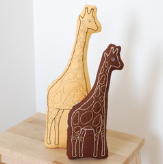 Brown Giraffe Embroidered Pillow